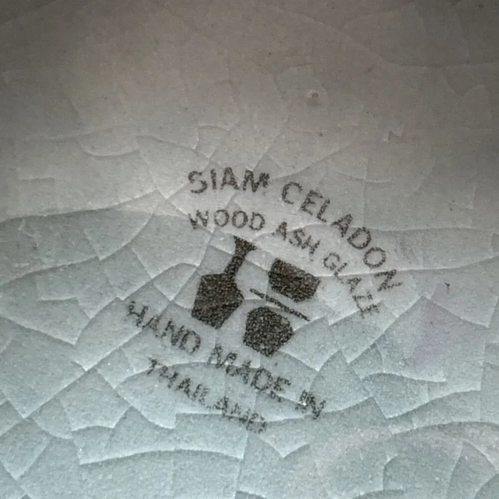 Siam Celadon Square Ceramic Serving Bowl, Floral Design, Footed